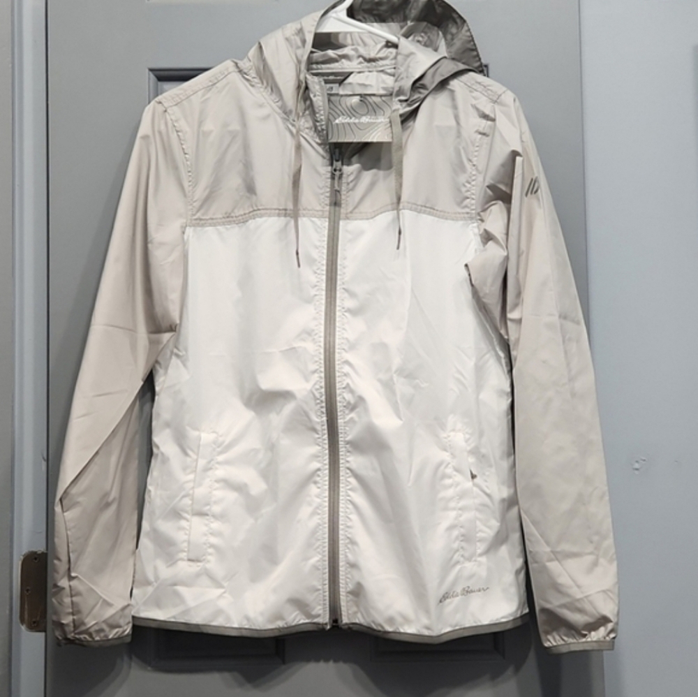 NWUT Eddie Bauer Momentum Light Windbreaker Hoodie Rain Jacket White Gray XS